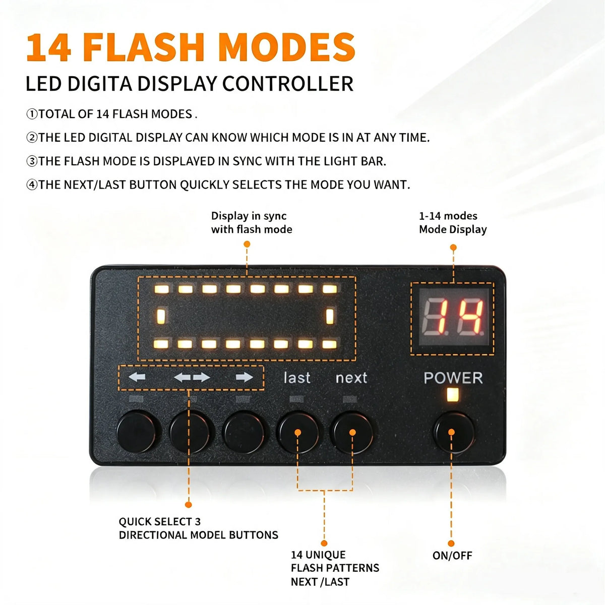 Amber Strobe Bar Remote Controller 10-26v Warning Flashing Truck
