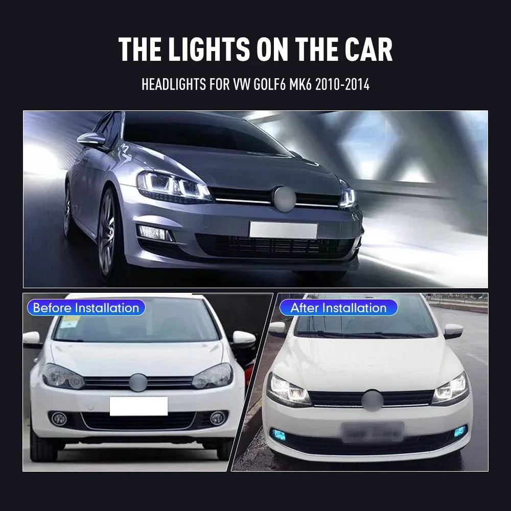 For VW Golf6 MK6 2010-2014 LED 2PCS Head Headlight Drl Daytime