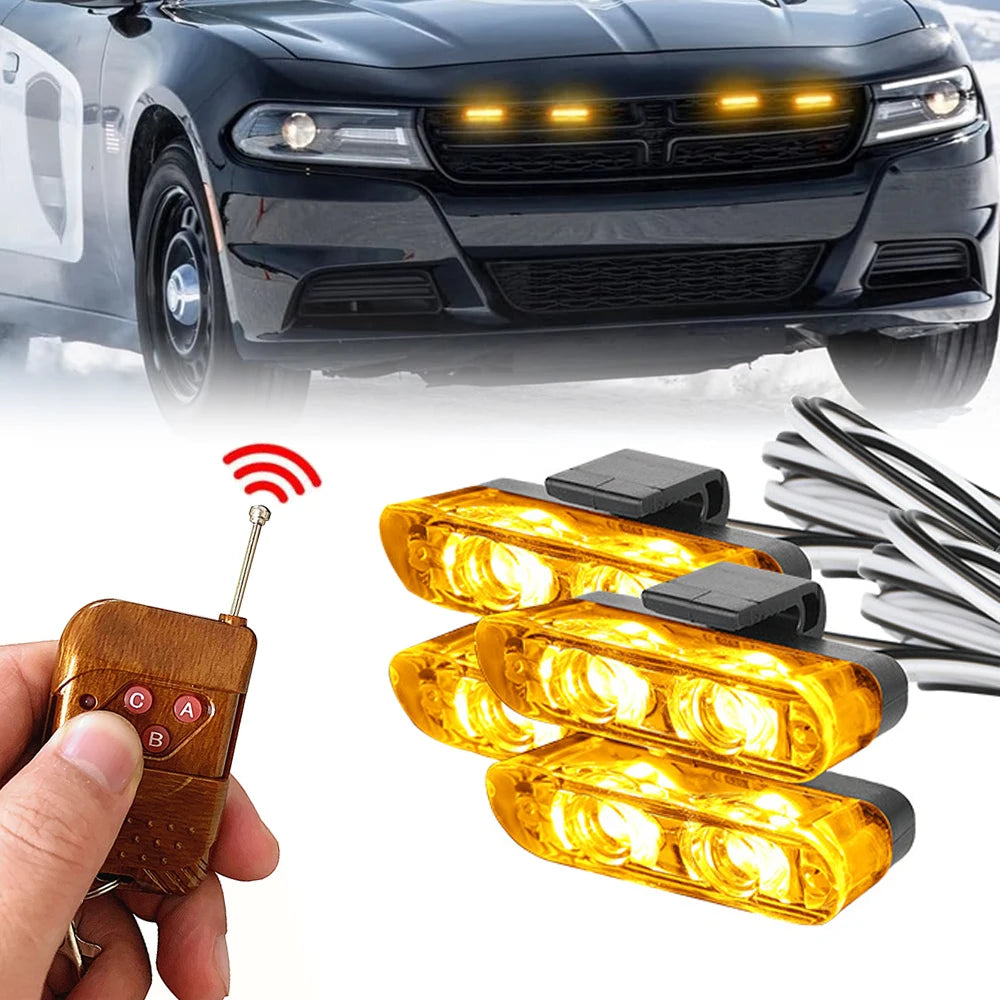 In Yellow Emergency Strobe Grille Signal 12V Wireless Remote
