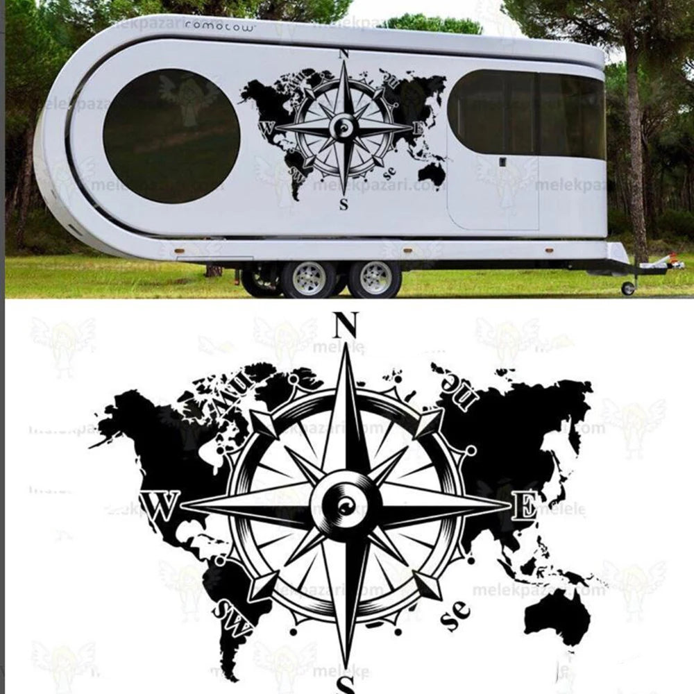 Compass World Map Caravan Sticker Decal Camper Rv Motorhome