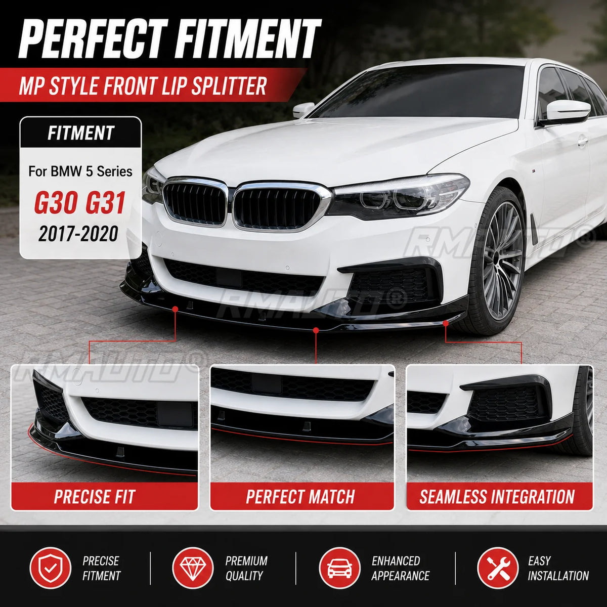 For BMW 5 Series G30 G31 Mp Front Lip Splitter Bumper Spoiler