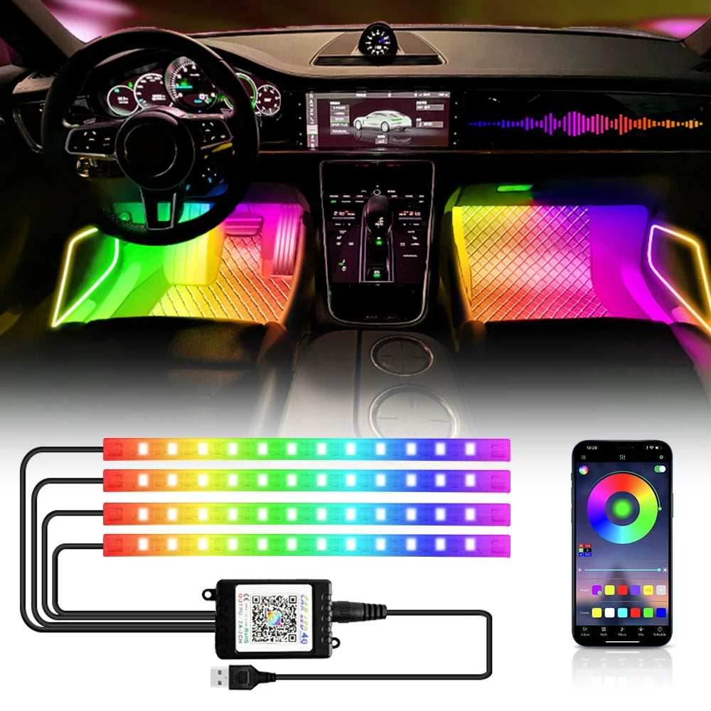 RGB Atmosphere Interior Strip Foot Ambient USB Cigarette Remote