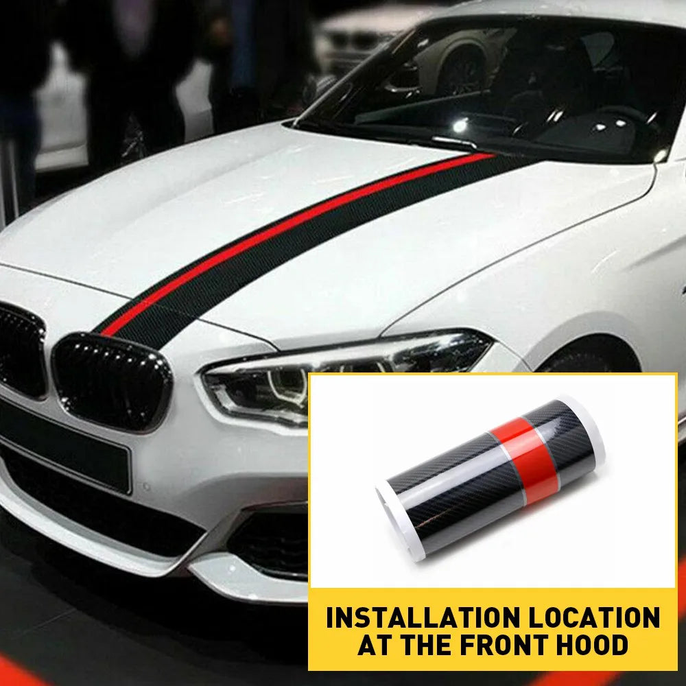1PCS 5D Carbon Fiber Rally Racing Stripes Front Hood