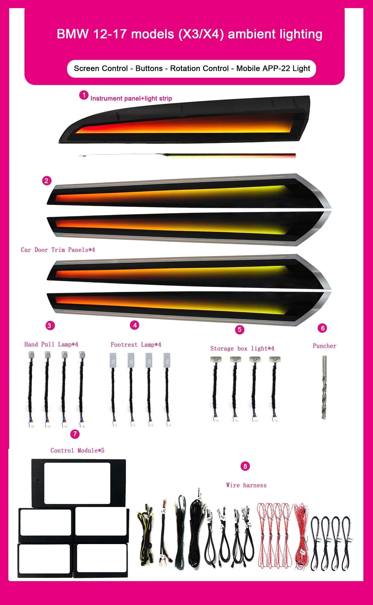 For BMW X3 X4 F25 F26 Upgraded Interior Ambient Lighting