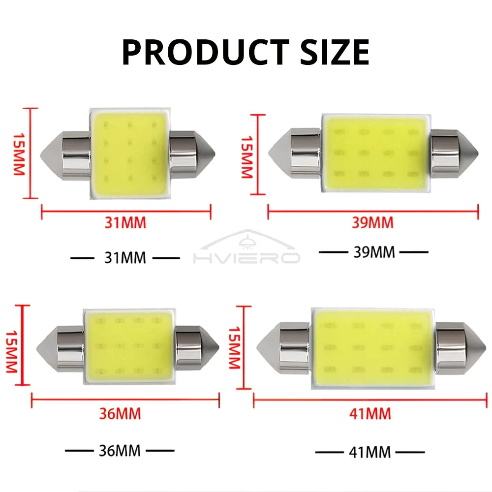 2PCS 12SMD White Color Cob Festoon Dome Reading 31MM