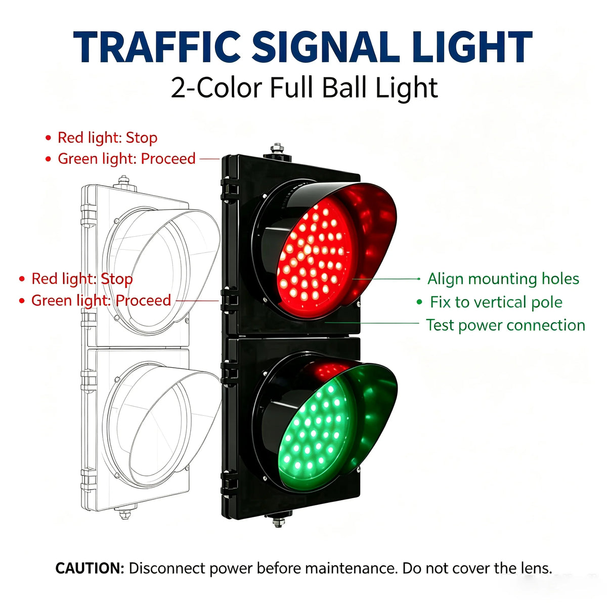 Waterproof Traffic Signal Red Yellow Green Indicator Outdoor Road