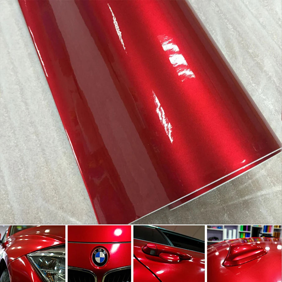 Premium 58x152cm Lot Red Metallic Glossy Glitter Wrap Sticker