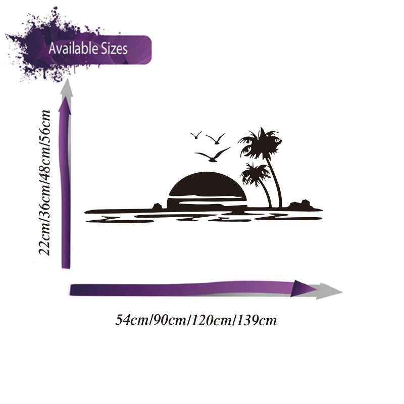 Large Sunset On Beach Tree Camper Rv Sticker Travel