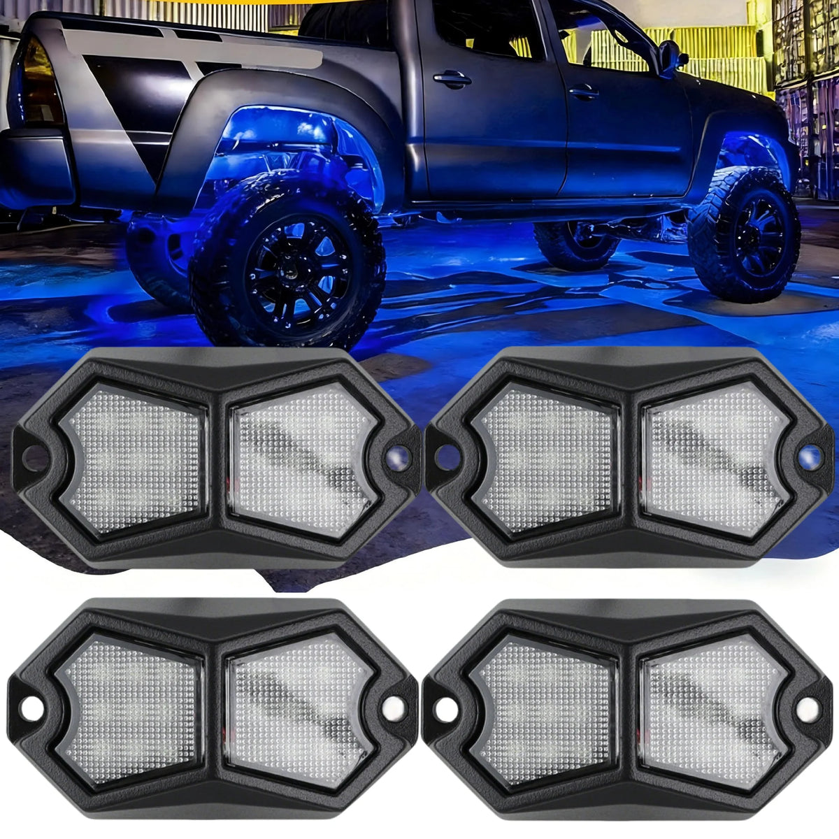 Krator 4PCS Rock White Pods Leds 210 Degree Wide
