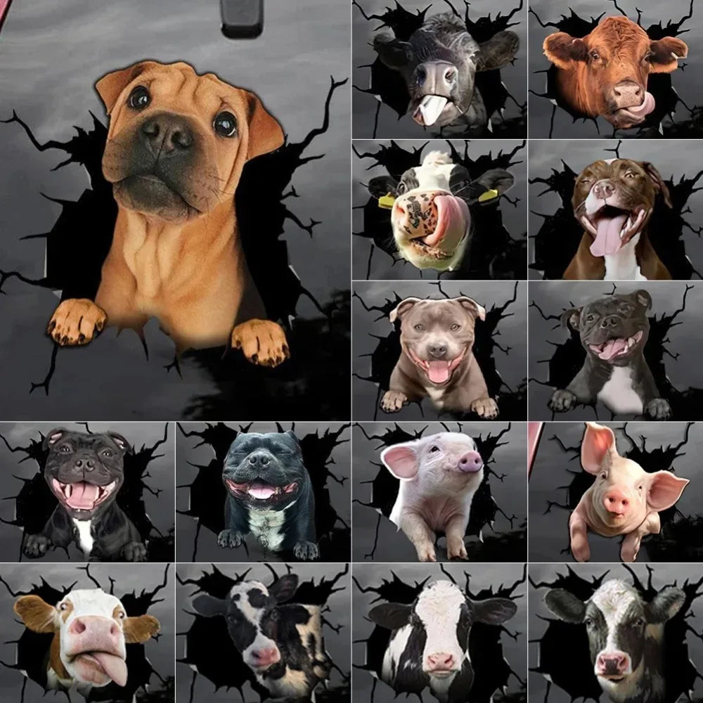 3D Piggy Cattle Horse Crack Animal Stickers Funny Window