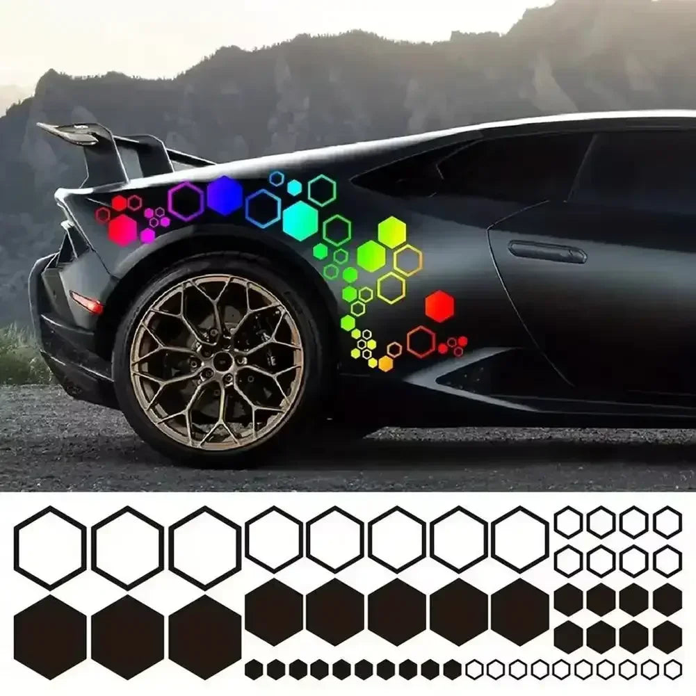52PCS Hexagonal Stickers Body Cool Open Honeycomb Vinyl Decals