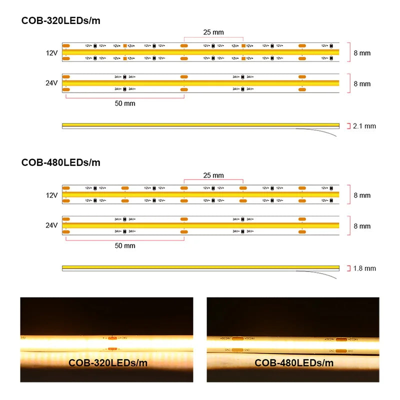 Ul Listed Cob Strip 320 480 Leds M 16.4ft