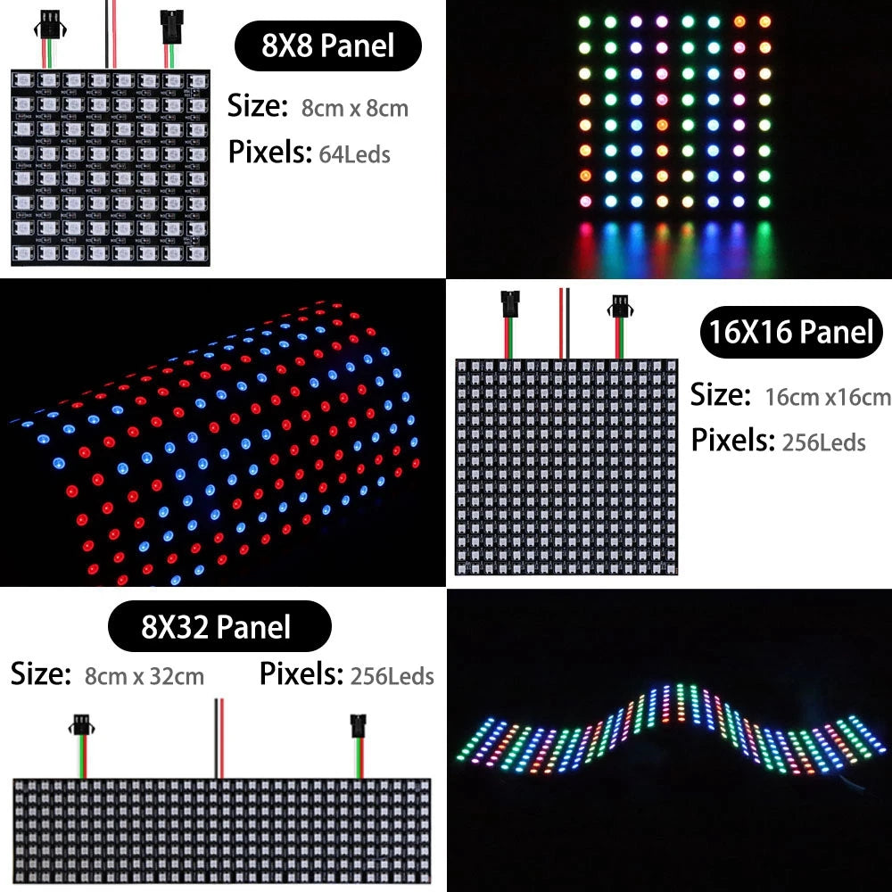 3PCS ws2812b RGB Flexible 8X8 16X16 8X32 Pixel Panel