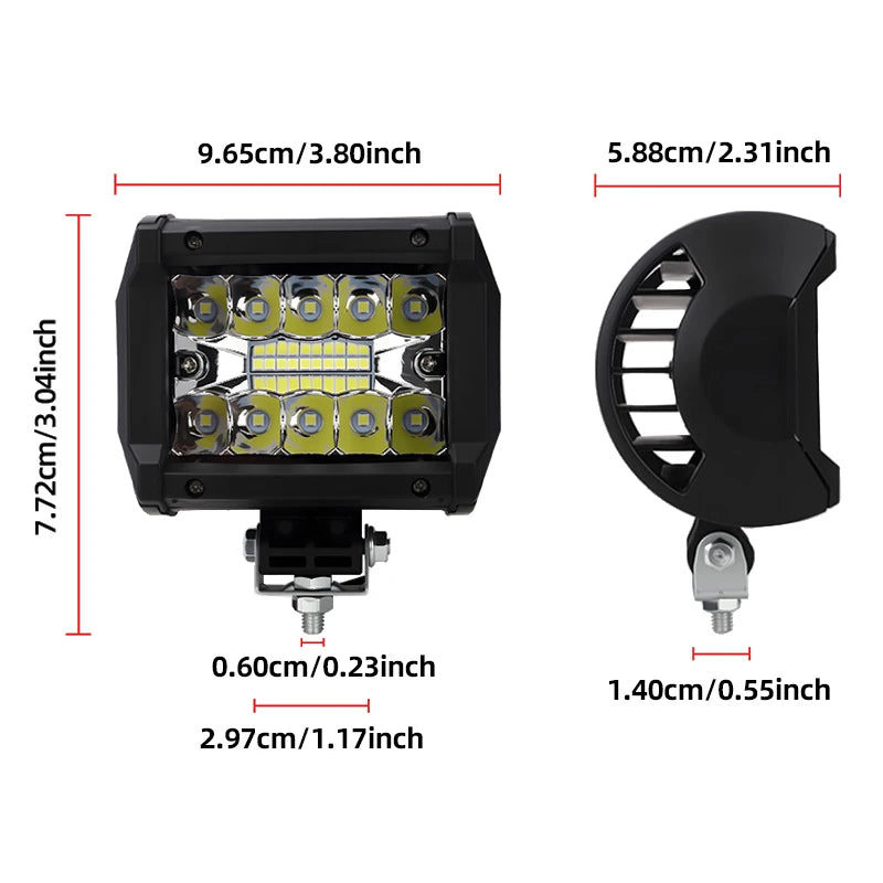 For Offroad Work 60W Fog Spotlights Strip 20LED 6000K Roof Front