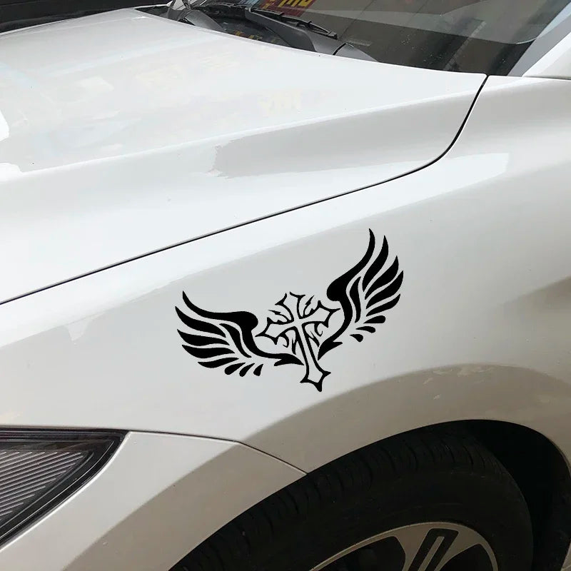 Cross Wings Rear Windshield Vinyl Decals Sticker 18.1x10.8cm