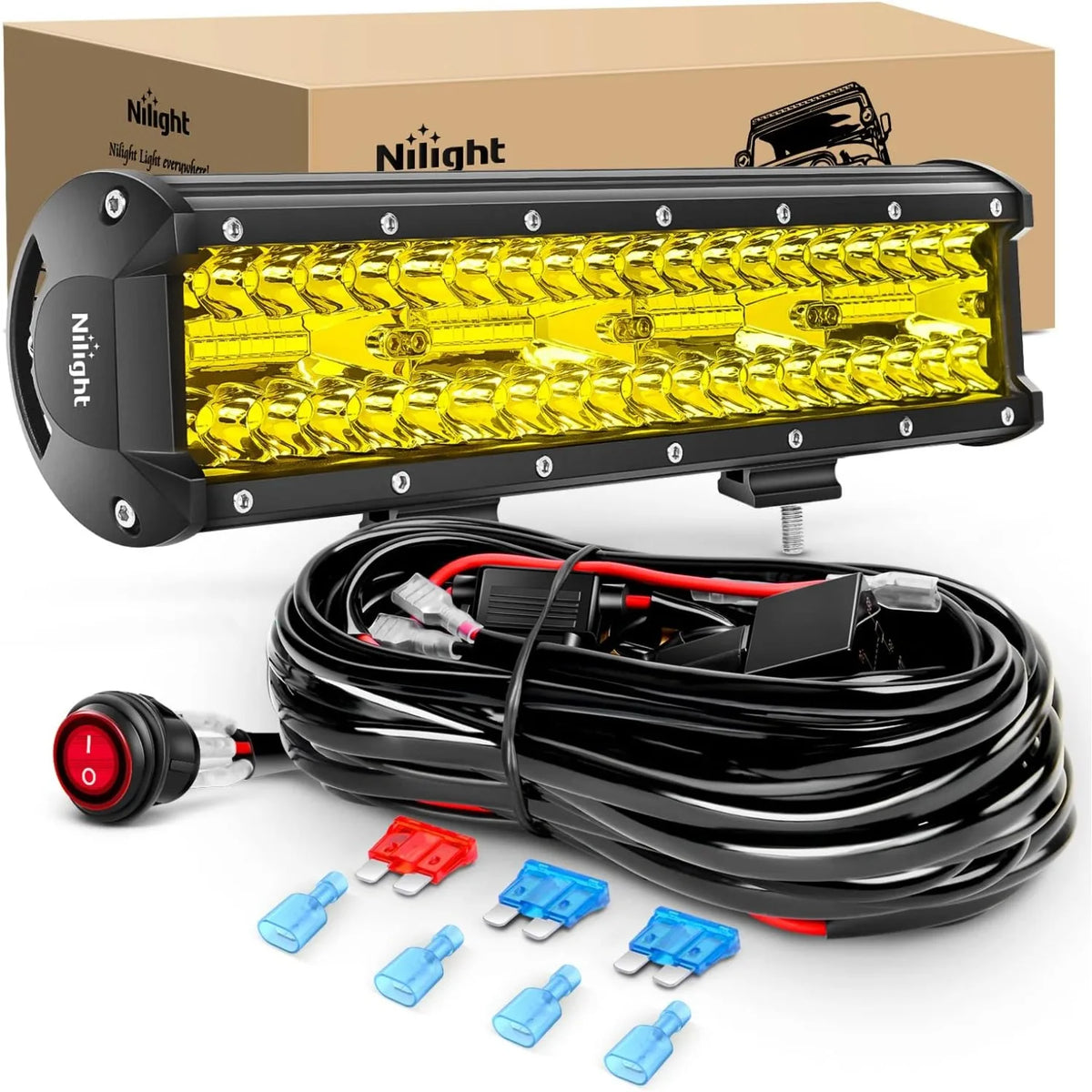 Nilight 12inch Amber Bar 240W Triple Row Spot Flood