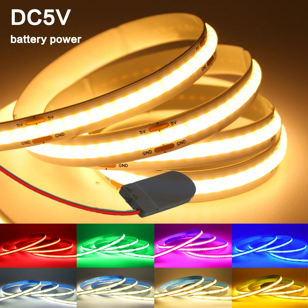 Dc 5V Cob Strip 3MM 5MM 8MM Battery Powered