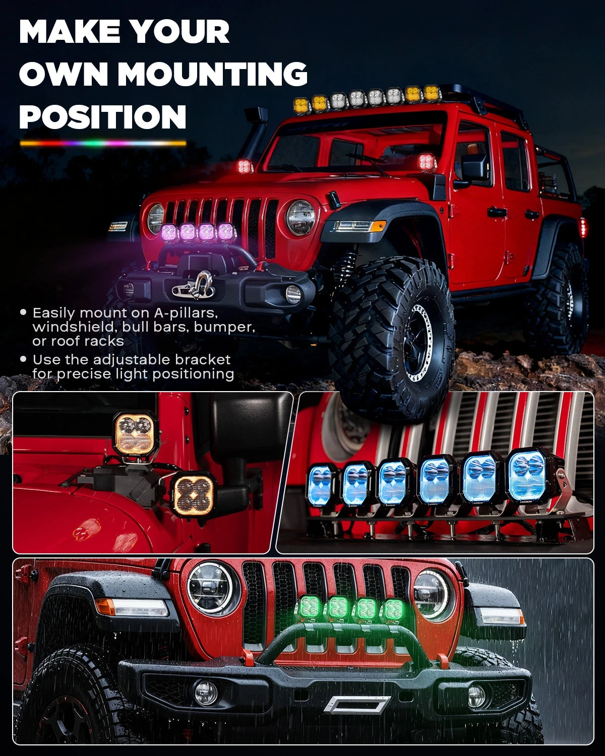 For Off Road Auxbeam Color Play Series 116W Inch RGB Pod
