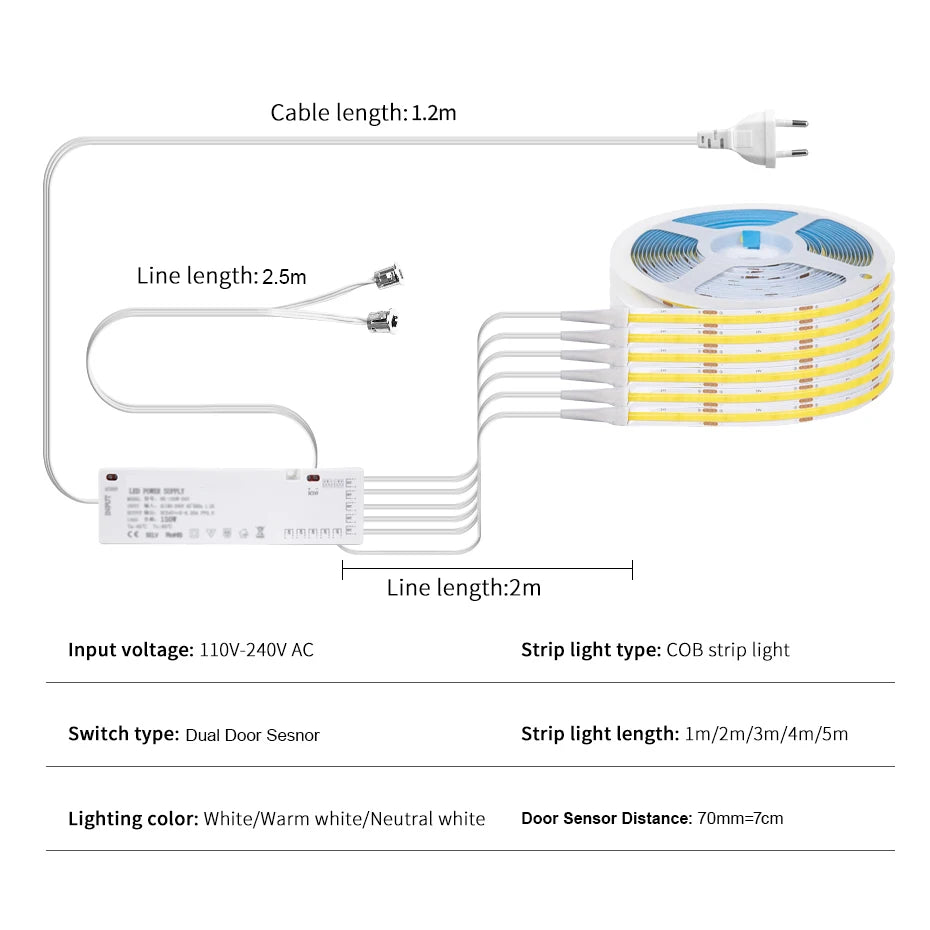 For Closet Wardrobe Lighting 1-6pcs Cob Strip Smart Double Door