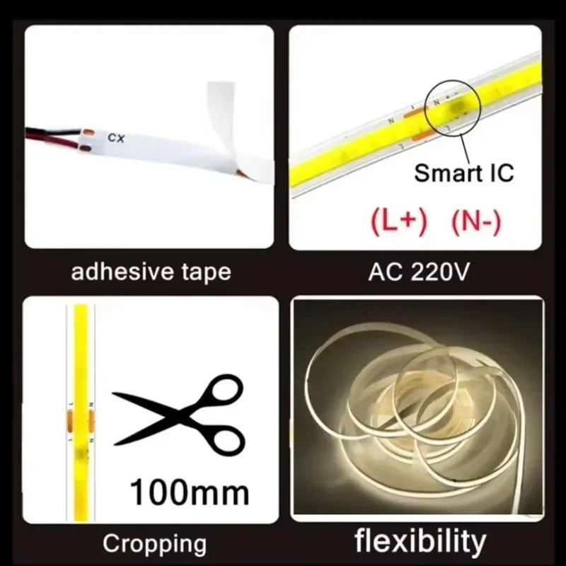 220V Cob Flexible Strip Smart Ic Does Not Need