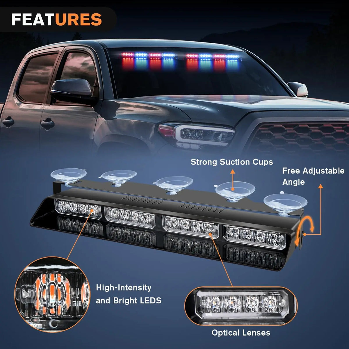 For Emergency Flash Warning Lamp Windshield In Strobe Bar Modes