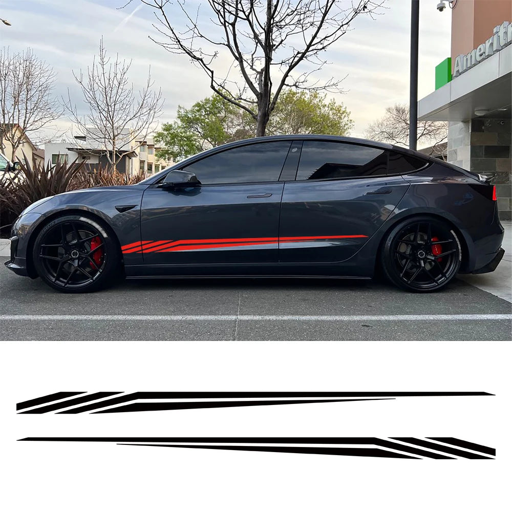 For Tesla Model 3 2PCS Body Side Sticker Striped Racing Decor