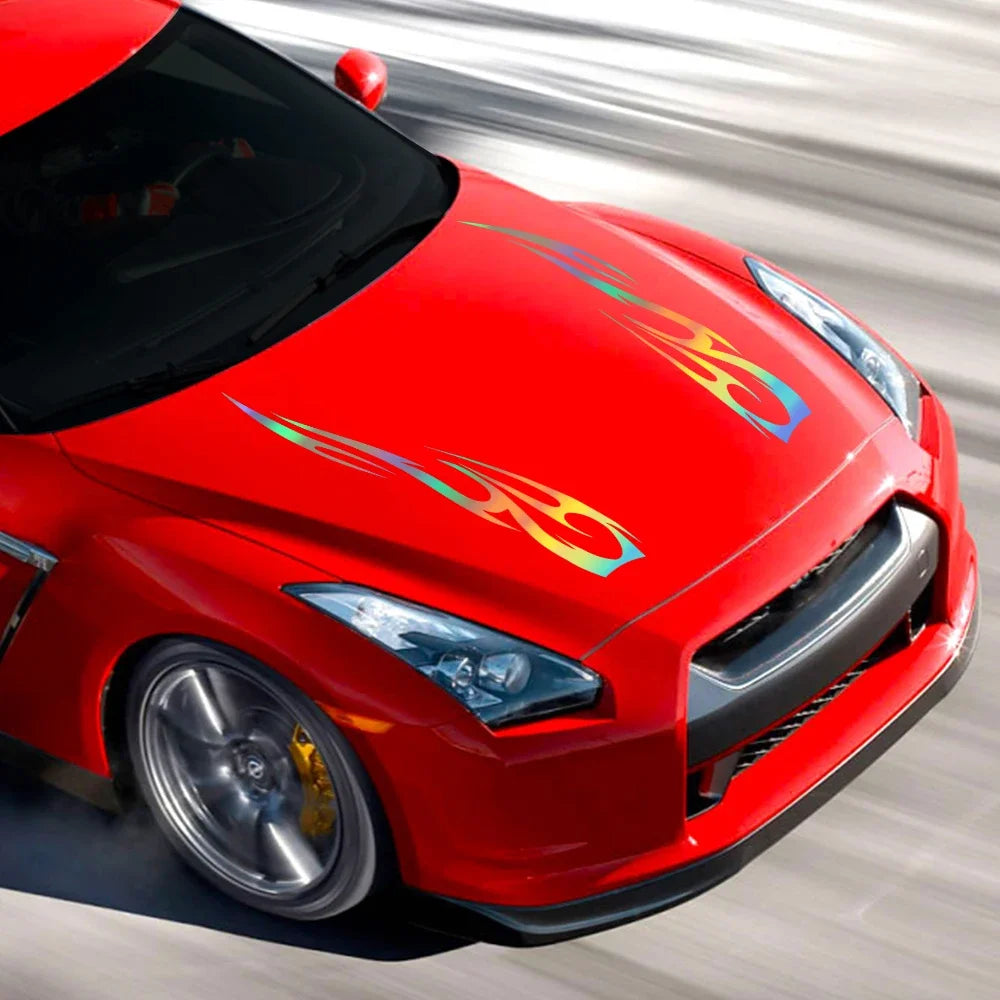 Engine Hood Stripe Sticker Flame Pattern Racing Sports Body