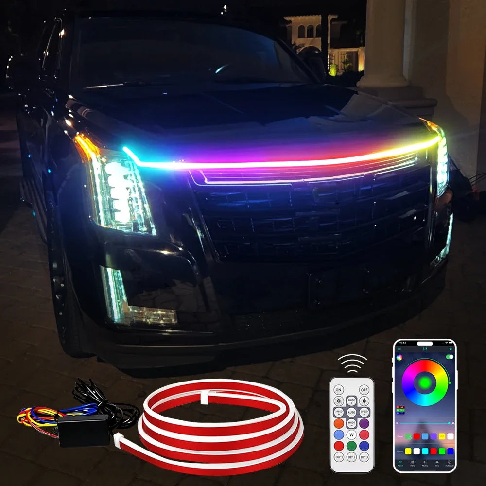 Multi Color APP Control Hood Strip RGB Engine Bay
