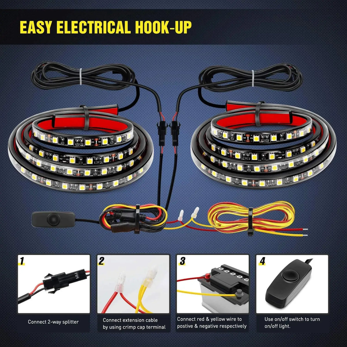 For Cargo Pickup Nilight 2PCS 180 Leds Bed Strip Kit Blade Fuse