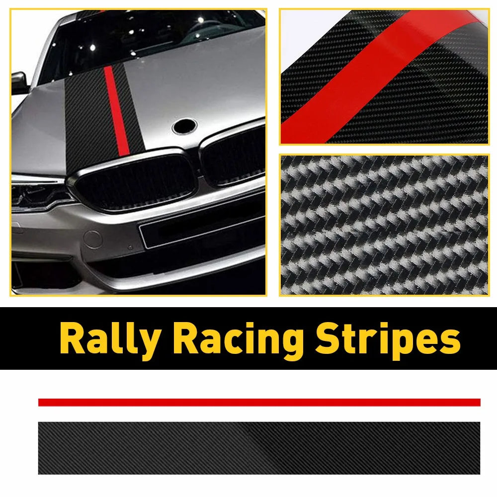 1PCS 5D Carbon Fiber Rally Racing Stripes Front Hood