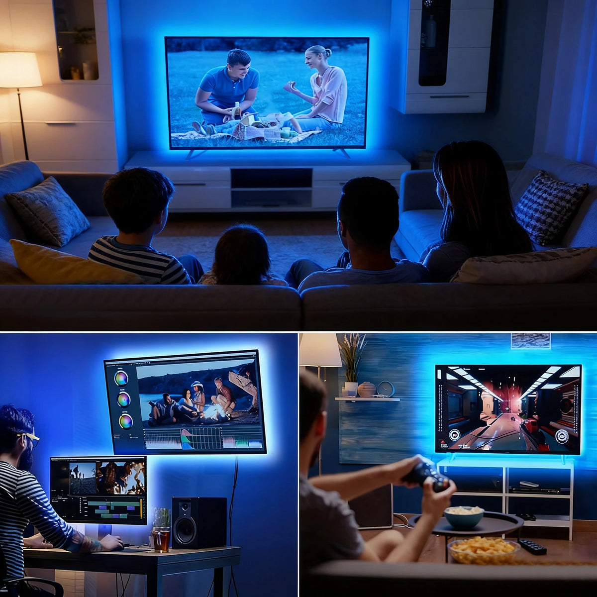 For Tv 3-Key Controller Flexible LED 1-5m RGB Strip Music Sync
