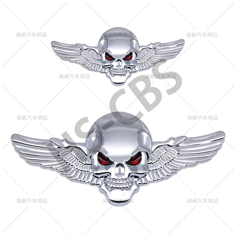 Metal 3D Skull Head Wing Totem Badge Rear Trunk