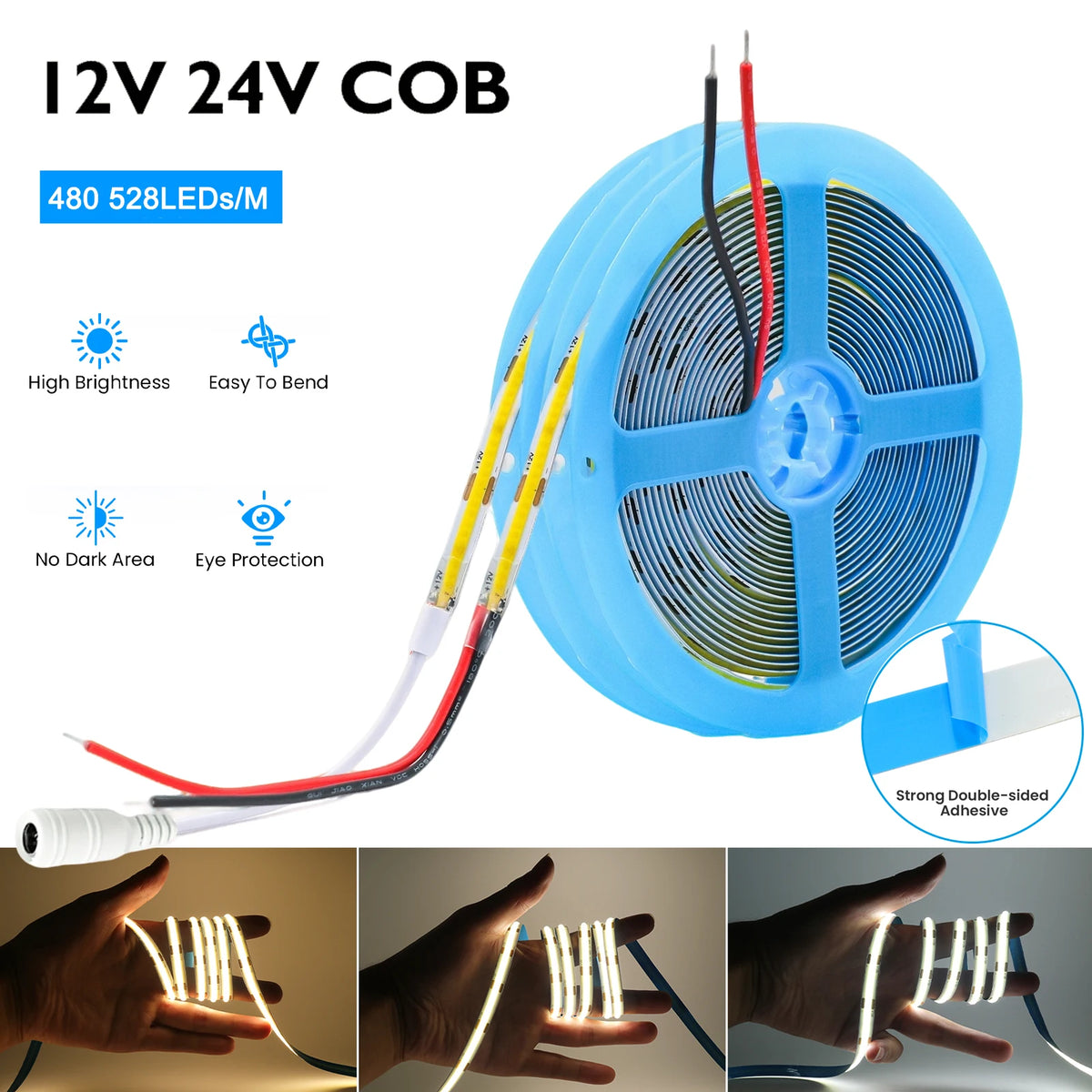 12V 24V Cob Strip 480 528leds M Density 2PIN