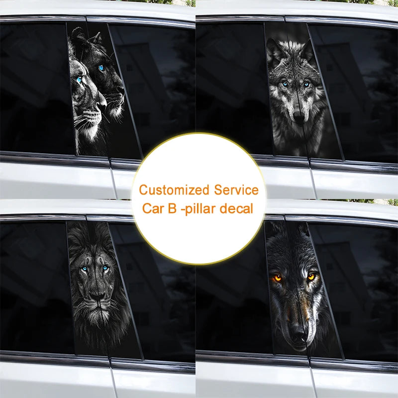 2PCS Tiger Sticker Animal B Pillar Waterproof Decal Covering
