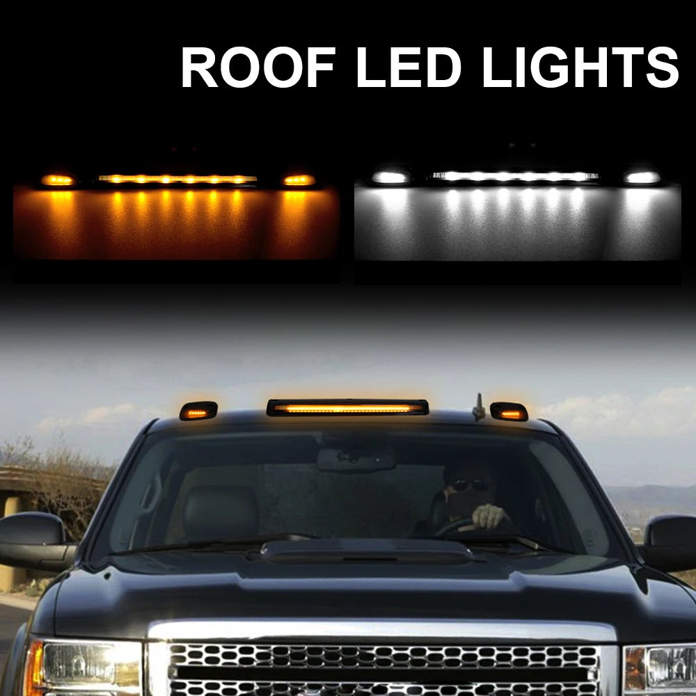 For Chevy Silverado G M C 3PCS Smoke Cab Roof Running Amber Side