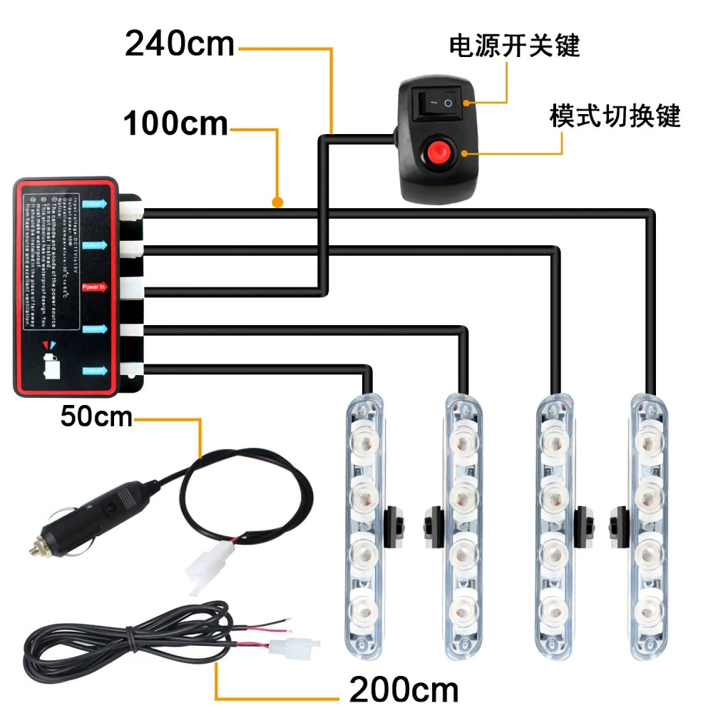 Set 12V Strobe Grille Ambulance Flashing Switch Red White