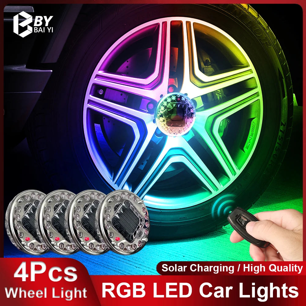 4PCS Wheel RGB Ambient Remote Control Flash Hub Solar
