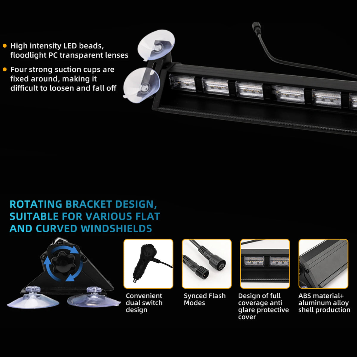 Dual Sun Visor Bar Split Bracket Vacuum Suction Cup