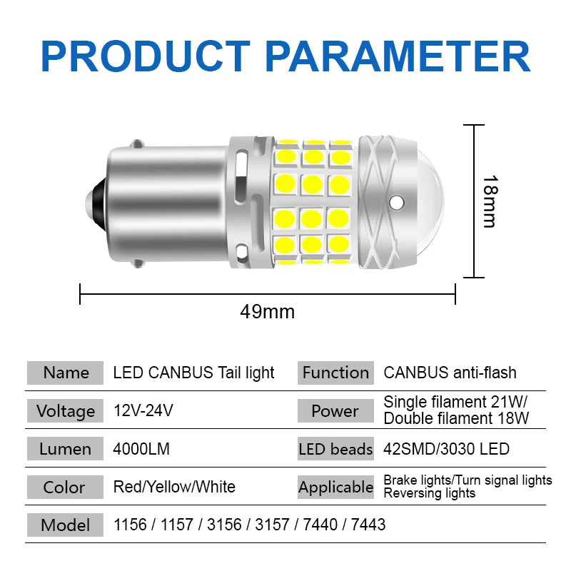 2PCS Canbus 1156 7440 3157 7443 T15 Bulb Turn