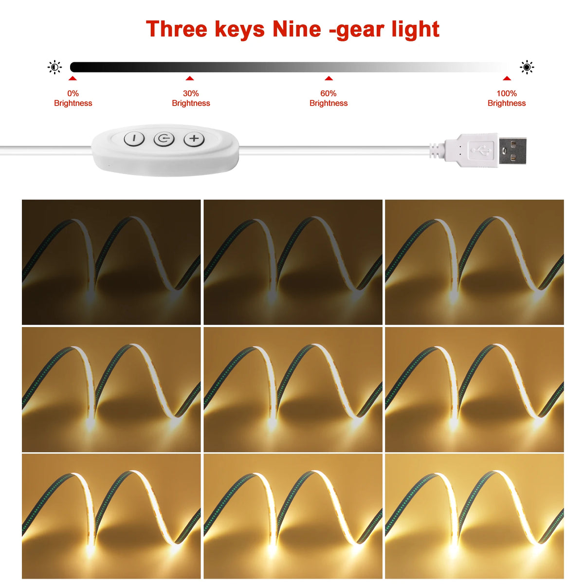 Dimmable Cob Strip 5V USB Flexible Tape On Off
