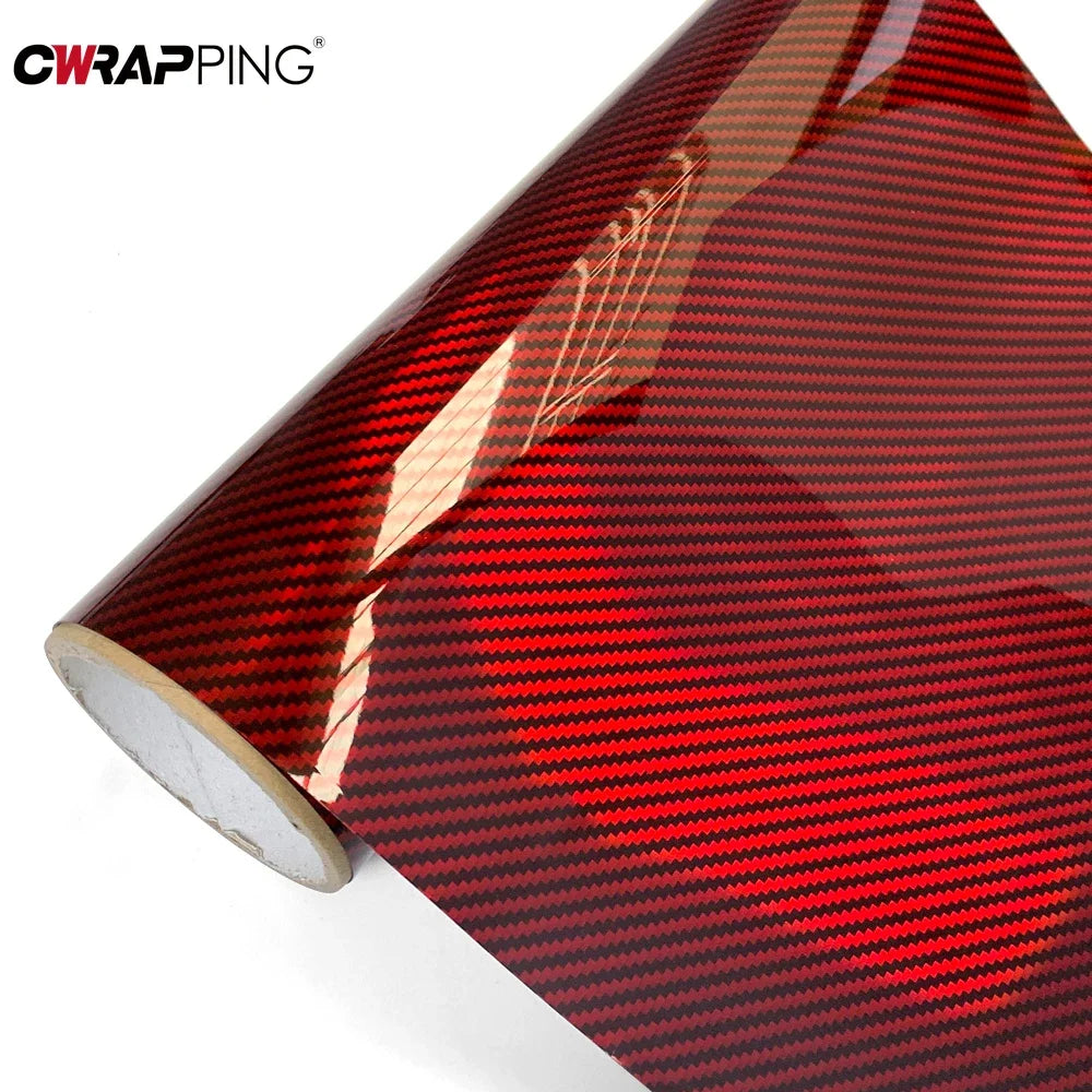 For Motorcycle Carbon Fiber Film Laser Stickers Red Glossy Vinyl