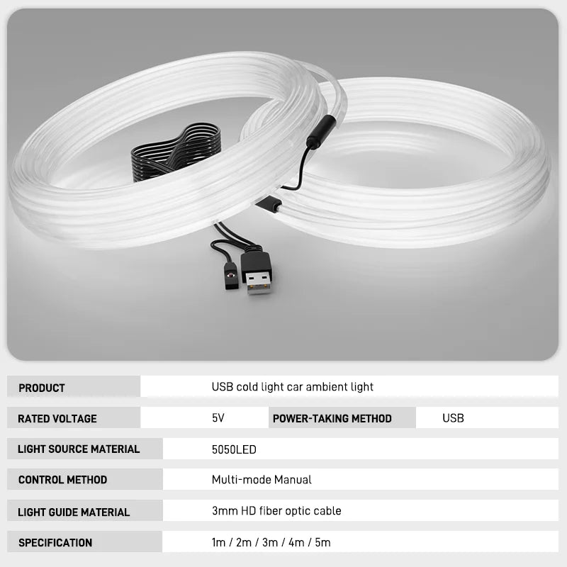 In Interior Ambient Strip USB Fiber Optic Neon Cold
