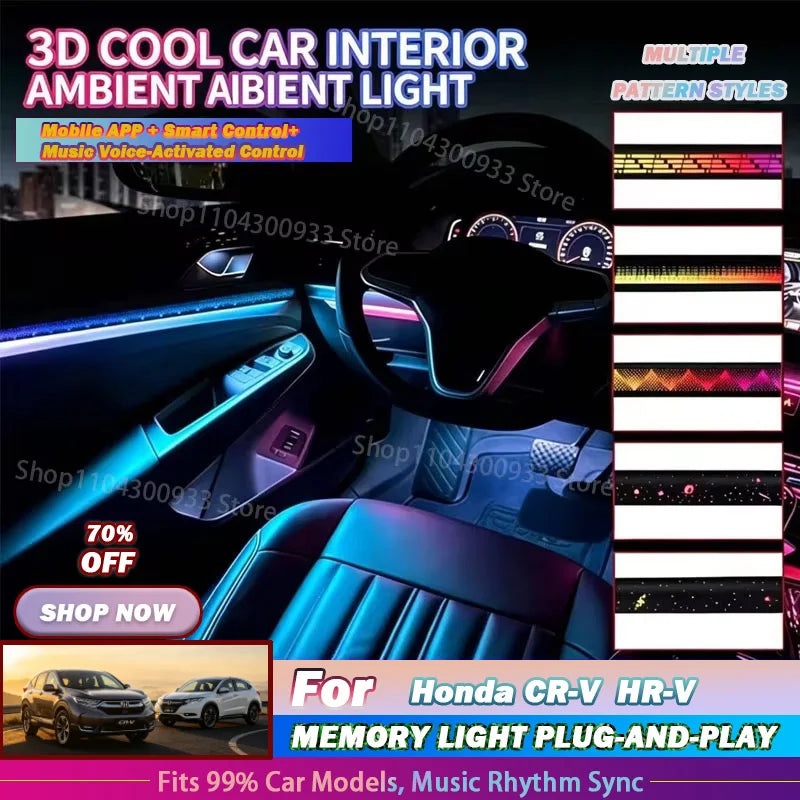 For Honda CR‑V HR‑V LED Interior Ambient Strip RGB Fiber Optic