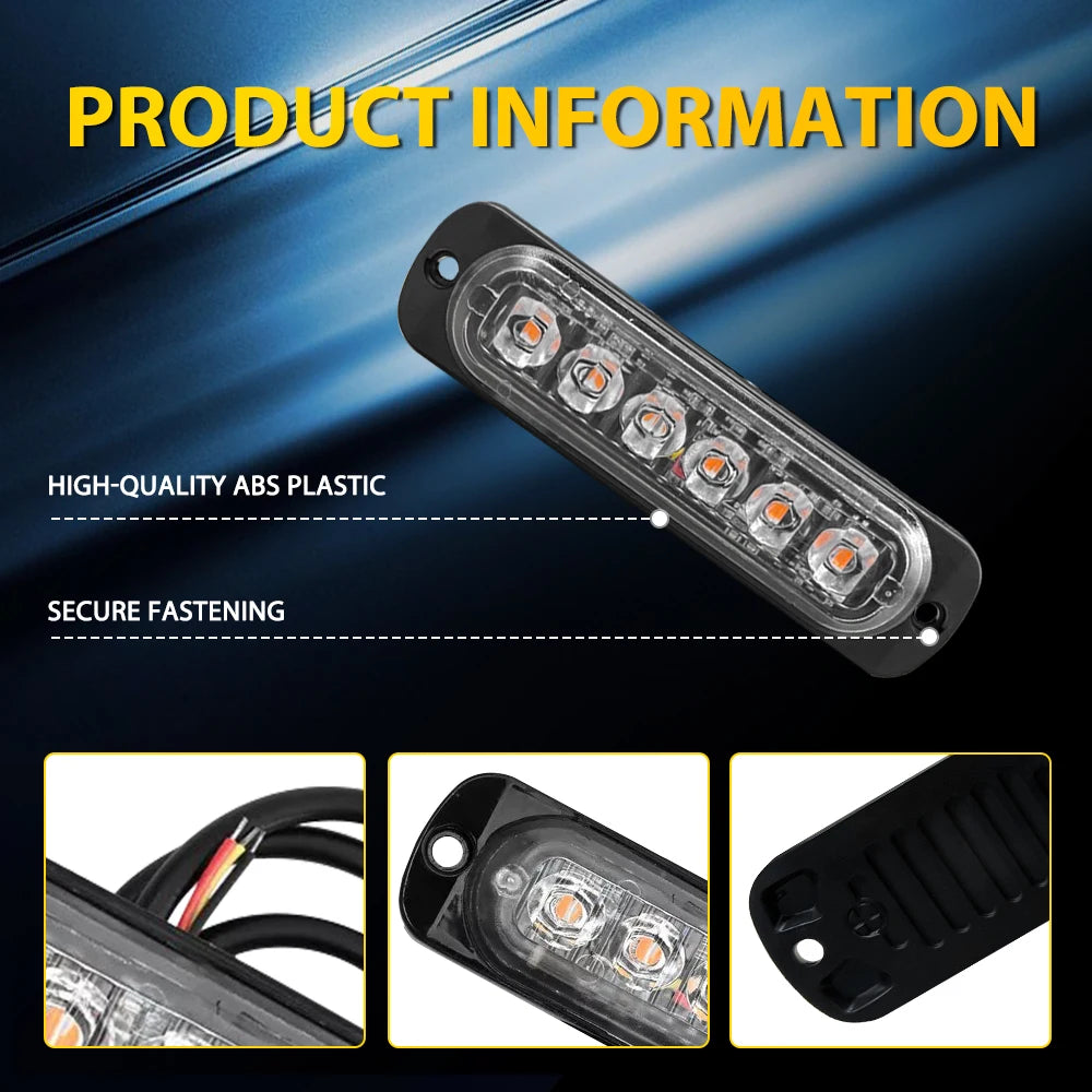 2PCS Amber Strobe Flash Lamps Bars Motorcycle Truck Drl