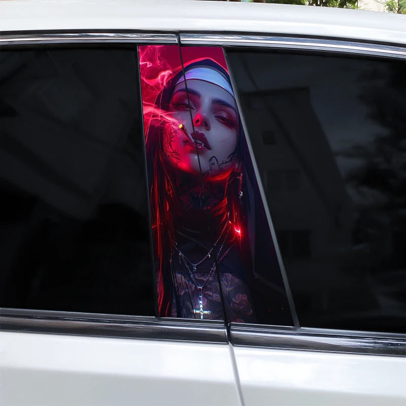 2PCS Nun Sticker B Pillar Waterproof Door 3D