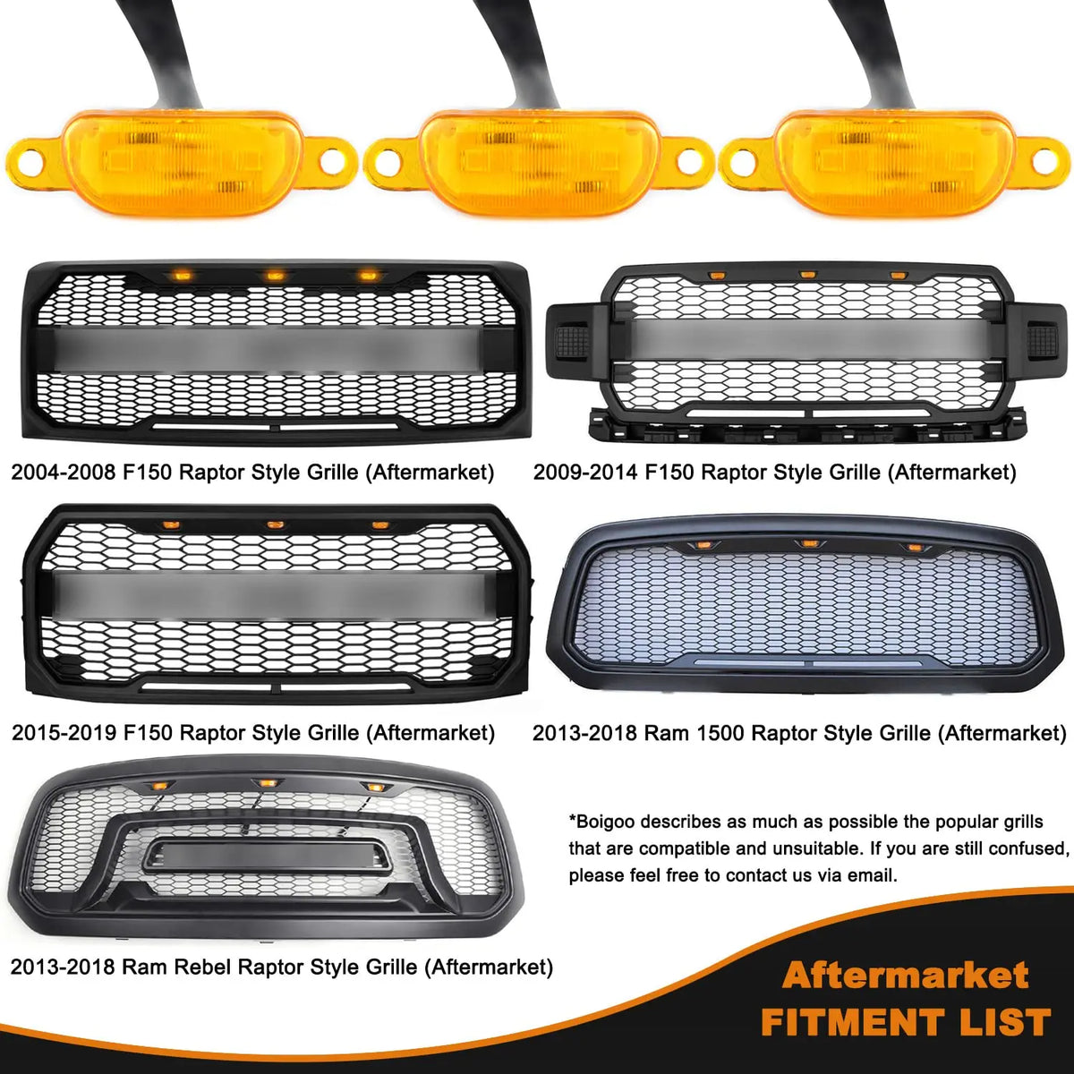 For Ford Raptor F150 F250 F350 Amber 3PCS Front Grille Raptor