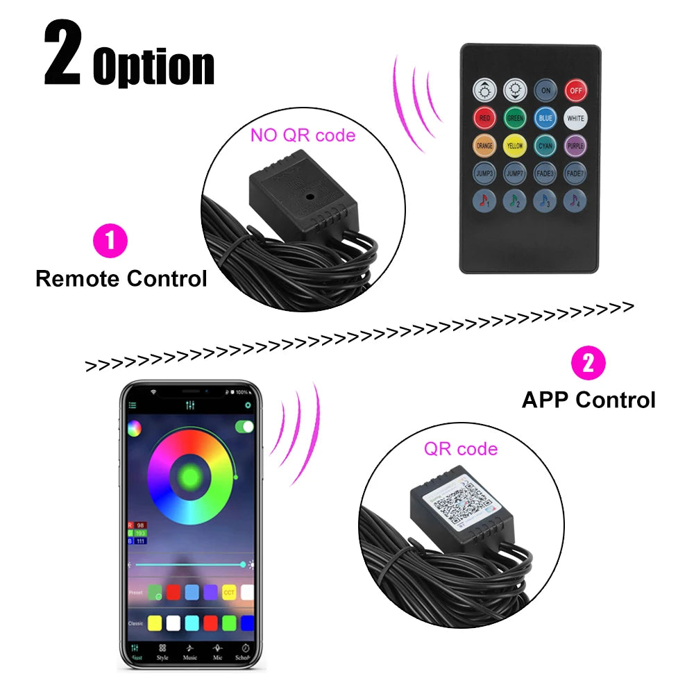 12V 6M Strips RGB Interior Ambient Fiber Optic Lens