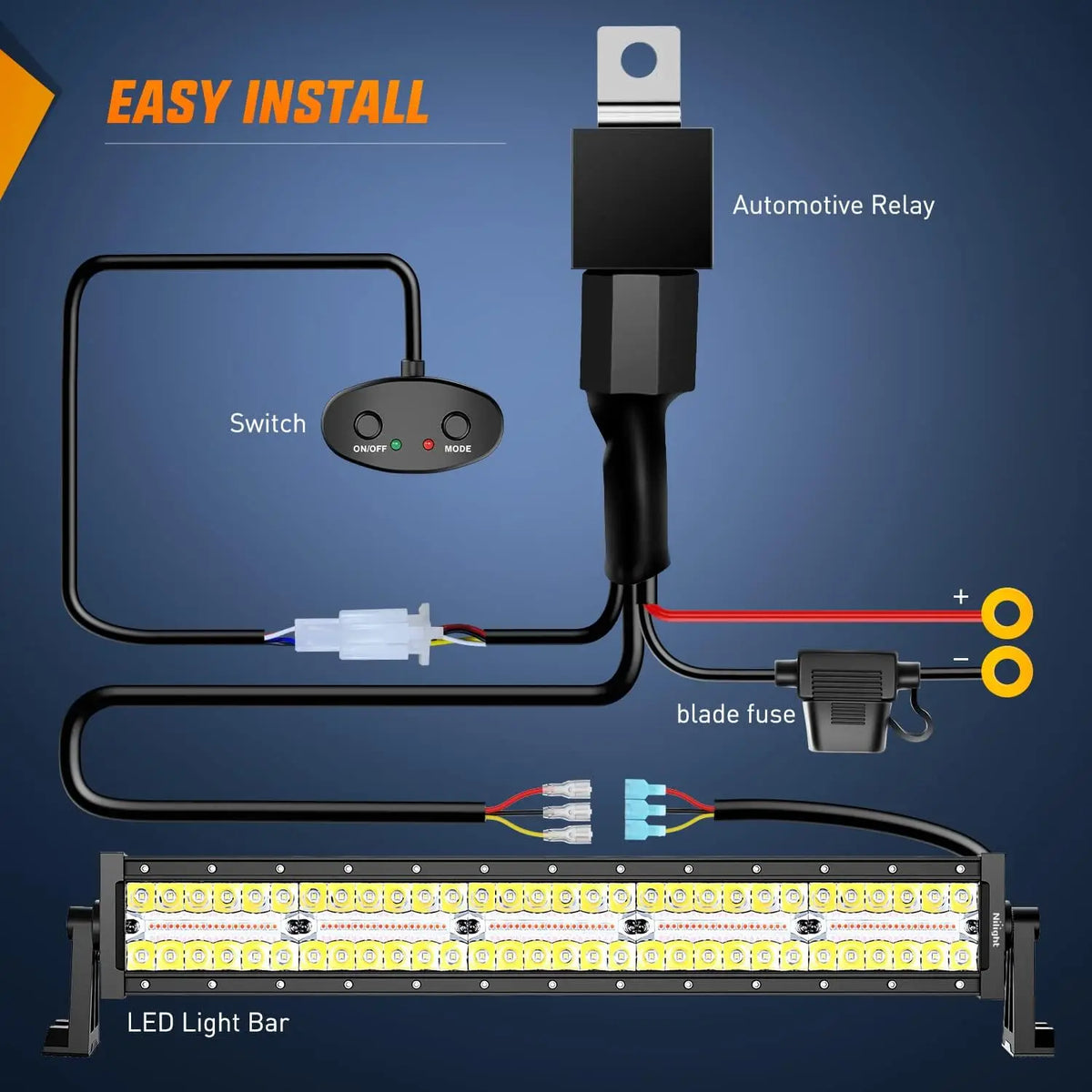 Nilight 22inch 480W Bar Spot Flood Amber White Strobe