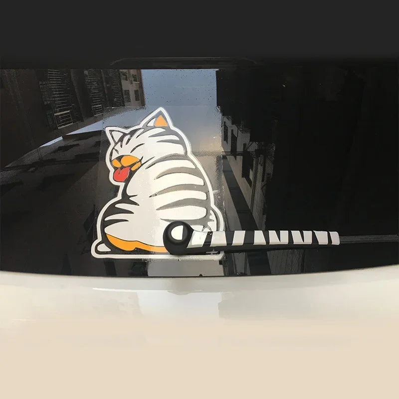Funny Cat Stickers Moving Tail Rear Windshield Cartoon Reflective