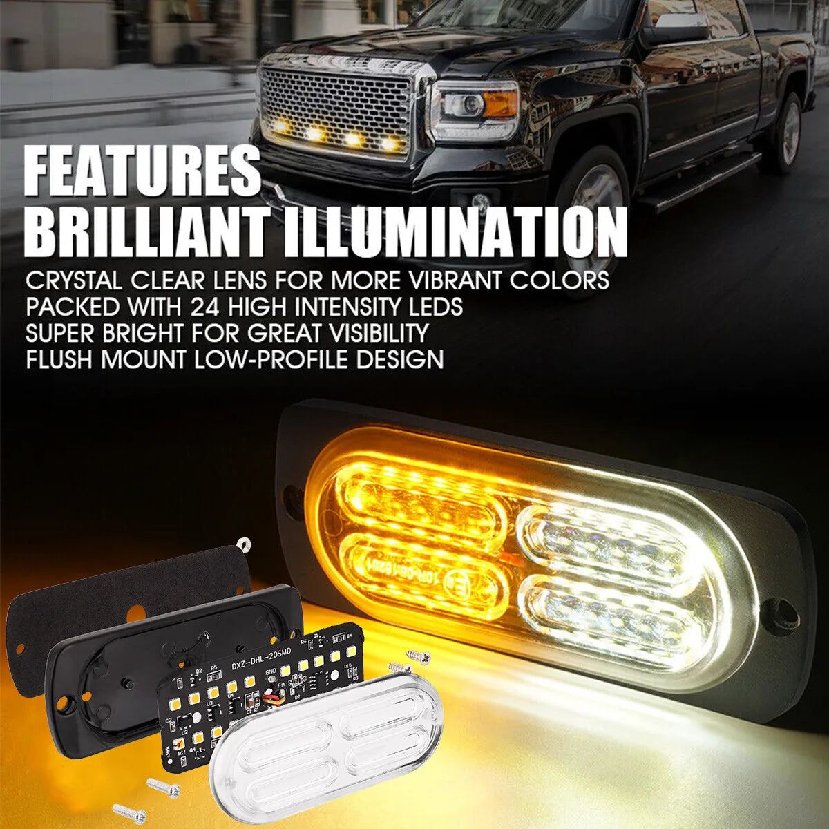 Ultra Slim Strobe 12-24v Sync Flashing Warning Beacons Amber